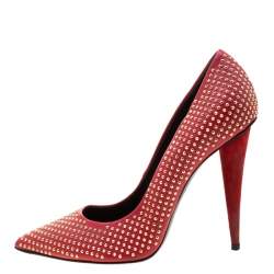 Giuseppe Zanotti Red Leather Stud Embellished Ester Pointed Toe Pumps Size 39