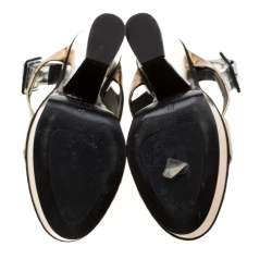 Pre Owned Giuseppe Zanotti Metallic Gold And Silver Leather Platform Wedge Strappy Sandals Size 40