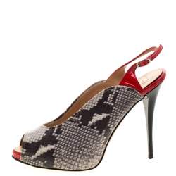 مملوكة مسبقًا Giuseppe Zanotti Beige Python Embossed Leather Peep Toe Slingback Sandals Size 38