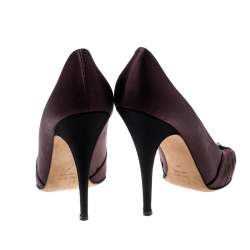 Pre Owned Giuseppe Zanotti Burgundy Satin Embellished Peep Toe Pumps Size 40