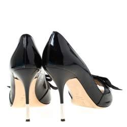 Pre Owned حذاء كعب عالي جوسيبي زانوتي مقدمة مفتوحة جلد لامع وفيونكة ساتان أسود مقاس 38