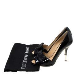 Pre Owned حذاء كعب عالي جوسيبي زانوتي مقدمة مفتوحة جلد لامع وفيونكة ساتان أسود مقاس 38