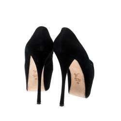 مملوكة مسبقًا حذاء كعب عالي جوسيبي زانوتي سويدي أسود مقدمة مفتوحة نعل سميك مقاس 40