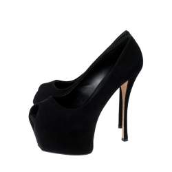 مملوكة مسبقًا حذاء كعب عالي جوسيبي زانوتي سويدي أسود مقدمة مفتوحة نعل سميك مقاس 40