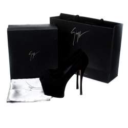 مملوكة مسبقًا حذاء كعب عالي جوسيبي زانوتي سويدي أسود مقدمة مفتوحة نعل سميك مقاس 40