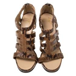 Giuseppe Zanotti Brown Python Embossed Leather Strappy Sandals Size 37.5