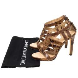 Giuseppe Zanotti Brown Python Embossed Leather Strappy Sandals Size 37.5