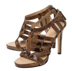 Giuseppe Zanotti Brown Python Embossed Leather Strappy Sandals Size 37.5