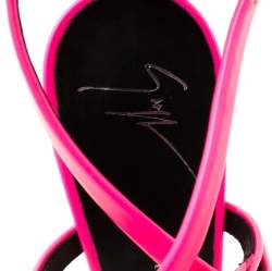 Pre Owned Giuseppe Zannotti Neon Pink Leather Criss Cross Ankle Strap Sandals Size 37