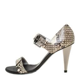 مملوكة مسبقًا صندل جوسيبي زانوتي مقدمة مفتوحة سير بإبزيم جلد ثعبان بيج و أسود مقاس 38