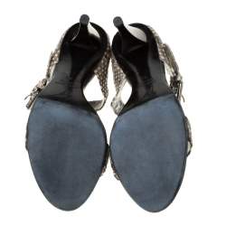 مملوكة مسبقًا صندل جوسيبي زانوتي مقدمة مفتوحة سير بإبزيم جلد ثعبان بيج و أسود مقاس 38