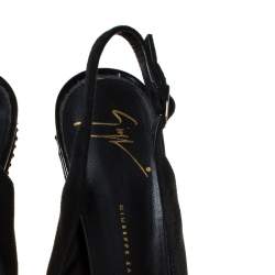 Pre Owned Giuseppe Zanotti Black Suede Embellished Sculpted Wedge Slingback Sandals Size 38