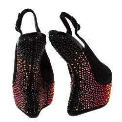 Pre Owned Giuseppe Zanotti Black Suede Embellished Sculpted Wedge Slingback Sandals Size 38