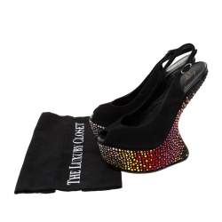 Pre Owned Giuseppe Zanotti Black Suede Embellished Sculpted Wedge Slingback Sandals Size 38
