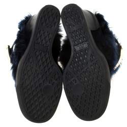 Pre Owned Giuseppe Zanotti Black/Blue Leather And Beaver Fur Lorenz High Top Wedge Sneakers Size 38.5