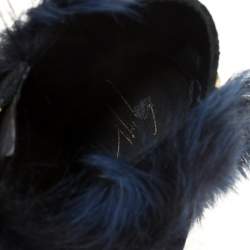 Pre Owned Giuseppe Zanotti Black/Blue Leather And Beaver Fur Lorenz High Top Wedge Sneakers Size 38.5