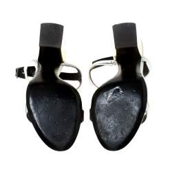 Pre Owned صندل جوسيبي زانوتي جلد ميتاليك ثلاثي اللون بحزام للكاحل كعب مربع سميك مقاس 36.5