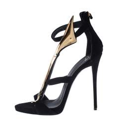 Pre Owned Giuseppe Zanotti Black Suede Embellished Ankle Strap Sandals Size 38