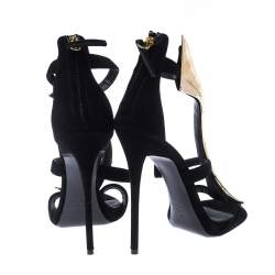 Pre Owned Giuseppe Zanotti Black Suede Embellished Ankle Strap Sandals Size 38
