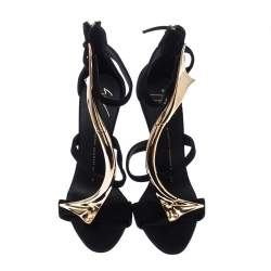 Pre Owned Giuseppe Zanotti Black Suede Embellished Ankle Strap Sandals Size 38