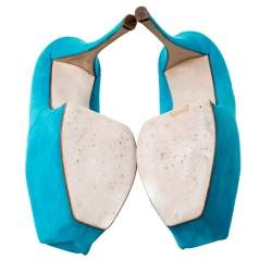 Guisuppe Zanotti Blue Suede Liza Peep Toe Platform Pumps Size 40