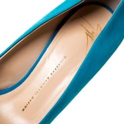 Guisuppe Zanotti Blue Suede Liza Peep Toe Platform Pumps Size 40