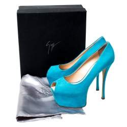 Guisuppe Zanotti Blue Suede Liza Peep Toe Platform Pumps Size 40