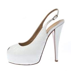 Giuseppe Zanotti White Embossed Leather Peep Toe Slingback Platform Sandals Size 40