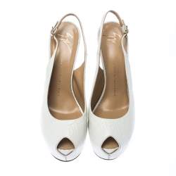 Giuseppe Zanotti White Embossed Leather Peep Toe Slingback Platform Sandals Size 40