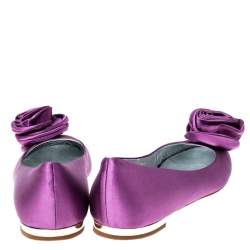 Pre Owned Giuseppe Zanotti Purple Satin Flower Detail Ballet Flats Size 36.5