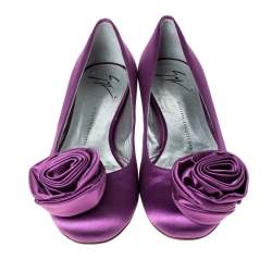 Pre Owned Giuseppe Zanotti Purple Satin Flower Detail Ballet Flats Size 36.5