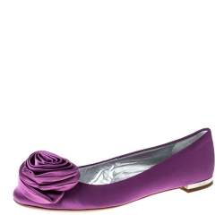 Pre Owned Giuseppe Zanotti Purple Satin Flower Detail Ballet Flats Size 36.5