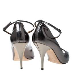 Giuseppe Zanotti Metallic Grey Leather Peep Top Ankle Strap Pumps Size 39