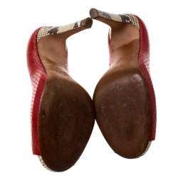 Giuseppe Zanotti Red Python Embossed Leather Peep Toe Pumps Size 39.5