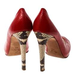 Giuseppe Zanotti Red Python Embossed Leather Peep Toe Pumps Size 39.5