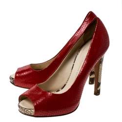Giuseppe Zanotti Red Python Embossed Leather Peep Toe Pumps Size 39.5
