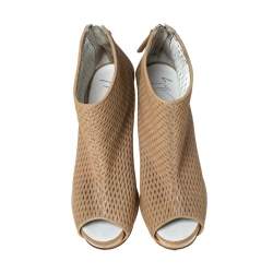 Pre Owned Giuseppe Zanotti Beige Leather Cut Out Peep Toe Ankle Booties Size 37.5