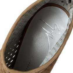 Pre Owned Giuseppe Zanotti Beige Leather Cut Out Peep Toe Ankle Booties Size 37.5