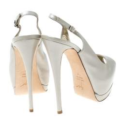 Pre Owned Guiseppe Zannotti Cream Leather Peep Toe Slingback Platform Sandals Size 37