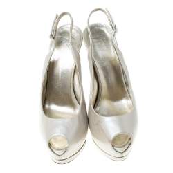 Pre Owned Guiseppe Zannotti Cream Leather Peep Toe Slingback Platform Sandals Size 37