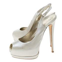Pre Owned Guiseppe Zannotti Cream Leather Peep Toe Slingback Platform Sandals Size 37