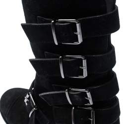 Pre Owned حذاء بوت كاحل جوسيبي زانوتي إبزيم جلد سويدي أسود مقاس 38