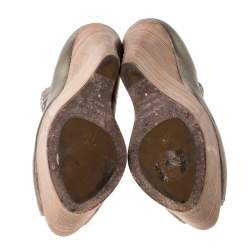 Pre Owned Giuseppe Zanotti Metallic Gold Leather Wedges Platform Ankle Cuff Sandals Size 37