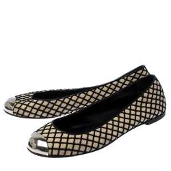 Pre Owned Giuseppe Zanotti Black/Beige Suede and Fabric Cap Toe Ballet Size 40