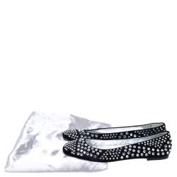 مملوكة مسبقًا Giuseppe Zanotti Black Leather Crystal Studded Ballet Flats Size 38.5