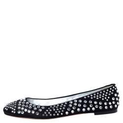 مملوكة مسبقًا Giuseppe Zanotti Black Leather Crystal Studded Ballet Flats Size 38.5