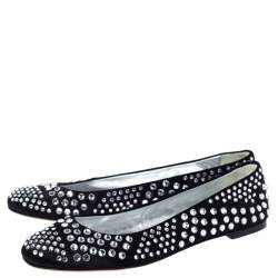 مملوكة مس بقًا Giuseppe Zanotti Black Leather Crystal Studded Ballet Flats Size 38.5