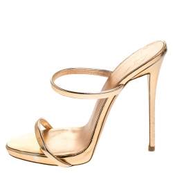 مملوكة مسبقًا Giuseppe Zanotti Metallic Rose Gold Leather Open Toe Slides Size 38