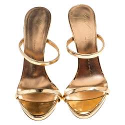 مملوكة مسبقًا Giuseppe Zanotti Metallic Rose Gold Leather Open Toe Slides Size 38