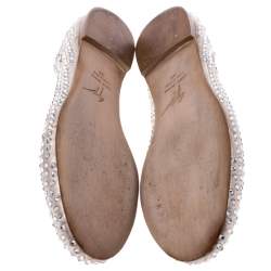 Pre Owned Giuseppe Zanotti Gold Leather Crystal Embellished Ballet Flats Size 36